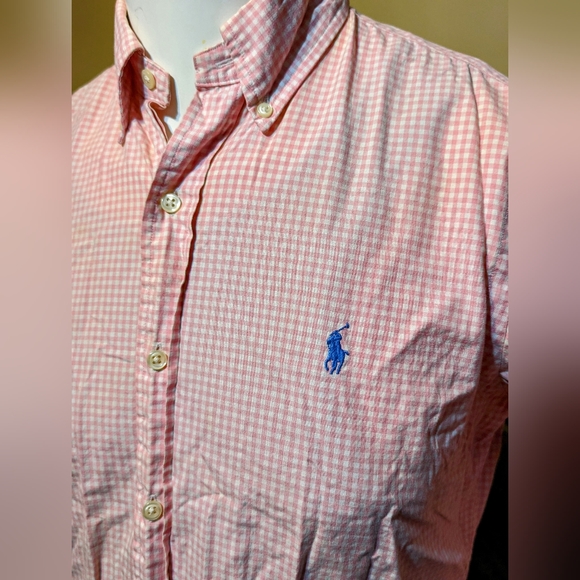 Ralph Lauren men's pink checkered Oxford button down - Picture 5 of 5